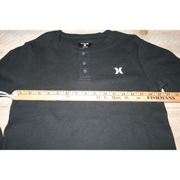 Hurley Henley Shirt Boys Large L Black NEW Waffle Knit Long Sleeve 986641-023 - Picture 8 of 8